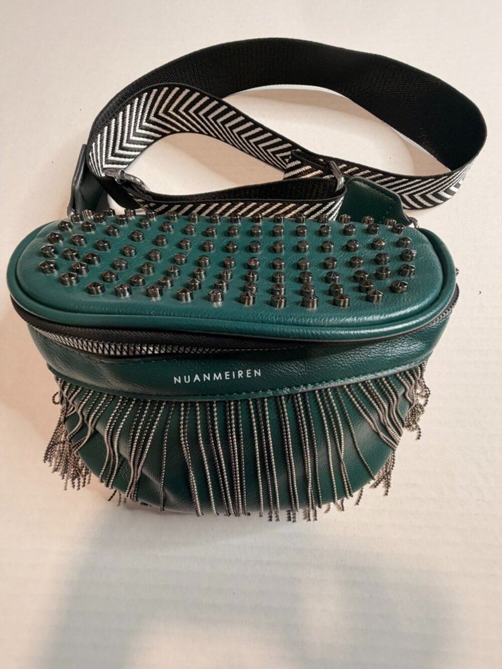 Green Rhinestone Fringe Belt Bag Crossbody Festival Concert Western Glam